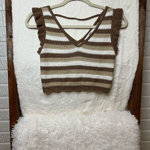 Madden NYC Crochet Knit Tank Top Womens S Retro 70s Boho